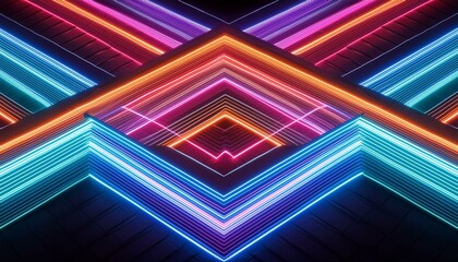Wall Mural - abstract background with lines, abstract lines wallpaper abstract colorful background with squares, Contemporary Art Exposure Neon Lights Texture in a Zigzag . 