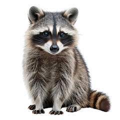 Wall Mural - Cute raccoon standing and looking into the camera with a curious expression on its face, isolated on white background.