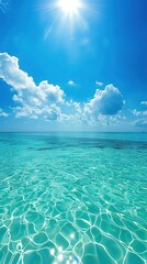 Wall Mural - A wide shot of the clear blue sky and turquoise sea in Maldives