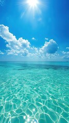 Canvas Print - A wide shot of the clear blue sky and turquoise sea in Maldives