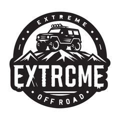 Extreme off-road vehicle SUV on mountain, extreme off-road jeep logo design