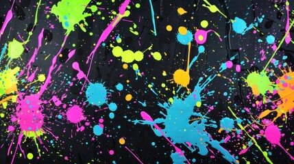 Wall Mural - abstract splash pattern bright neon rainbow colors on black background. generative ai image