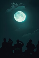 Wall Mural - a group of people are sitting in the dark, watching the moon