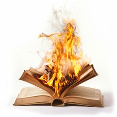 Wall Mural - Burning book Isolated on white background. fire on object concept for designer ads