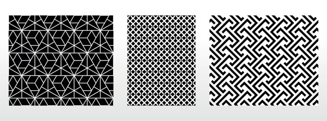 Wall Mural - Geometric set of seamless black and white patterns. Simple vector graphics.