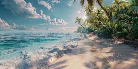 Wall Mural - a beautiful beach with palm trees and a clear blue ocean