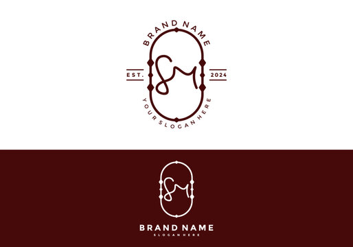 Line art logo design concept brand letter SM 