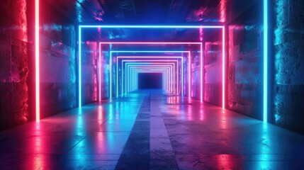 Wall Mural - A neon colored tunnel with a blue and red stripe