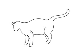 Wall Mural - Vector illustration of cute cat continuous one line drawing. Pro vector