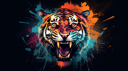 Wall Mural - tiger head on color background