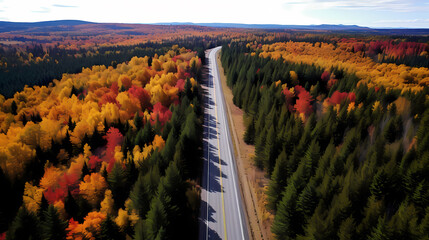 Canvas Print - Aerial view of forest road in autumn