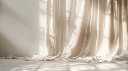 Poster - A white curtain hangs in front of a window, casting a shadow on the floor