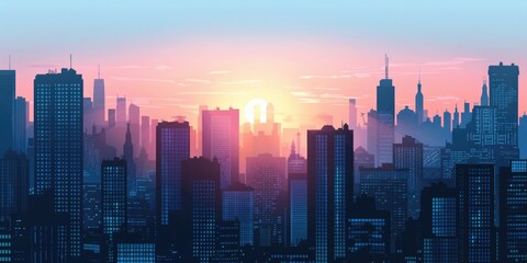 Wall Mural - a city skyline with a beautiful sunset in the background