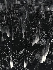 Wall Mural - a cityscape with tall buildings lit up at night