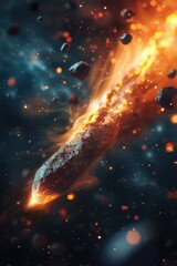 Wall Mural - A fiery meteor is streaking through the sky, leaving a trail of smoke