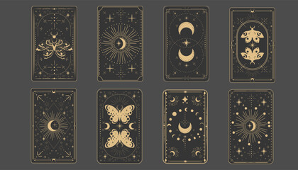 Wall Mural - tarot reverce border magic sacred cover card frame gold line border celelstial mystery esoteric deco
