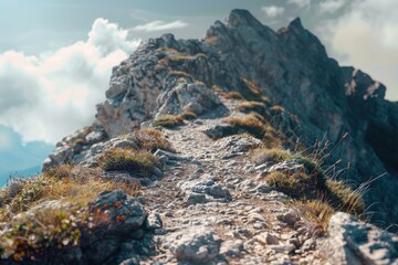 Wall Mural - A rocky mountain path with a few plants growing on it