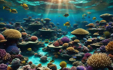 A vibrant coral reef with a variety of colorful fish.