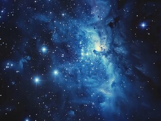 Wall Mural - A blue sky with many stars and a bright yellow star