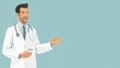 © Rumpa - Illustration of a smiling male doctor wearing a white coat and stethoscope, holding a clipboard and gesturing with his hand.