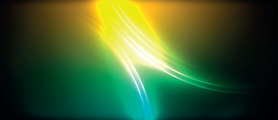 Aufkleber - Neon glowing circle rays, light round lines in the dark, planet style neon wave lines. Energetic electric concept design for wallpaper, banner, background