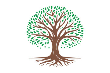 Tree of life with leaves, vector illustration of a colorful tree with roots.