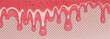© klyaksun - Liquid pink berry jam or sweet syrup drip border on transparent background. Realistic vector illustration of melted fruit dessert sauce decoration. Smooth pouring flow strawberry jelly juice.