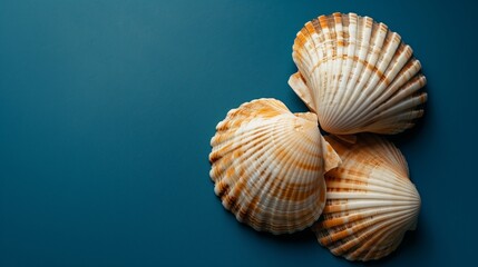 Wall Mural - Seashells with underwater shadows on the blue background close up macro