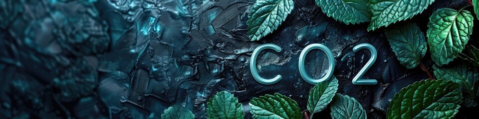 A green leafy background with the word CO2 in white letters