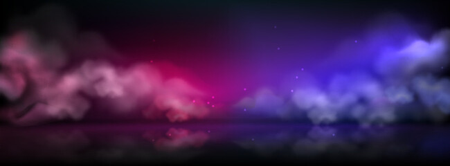 Wall Mural - pink and purple smoke clouds on dark background for vs design. realistic 3d vector illustration of r