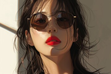 Wall Mural - Fashionable Woman in Trendy Sunglasses Generative AI