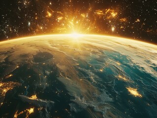 Wall Mural - A planet with a bright sun in the sky