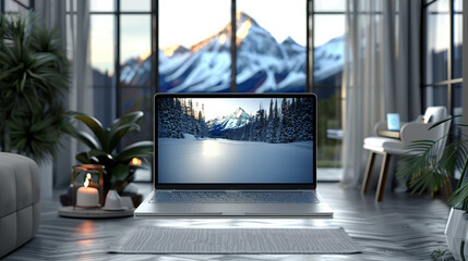 Fototapete - A laptop screen which looks sleek and stylish. Generative AI.
