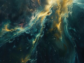 Wall Mural - A painting of a galaxy with a blue and yellow swirl
