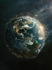 Wall Mural - A planet with a network of lines surrounding it