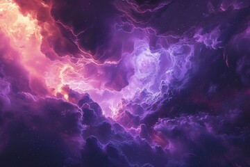 Wall Mural - A purple and orange cloud in space with a heart shape in the middle
