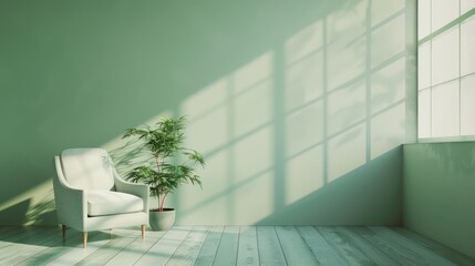 Wall Mural - Capture the timeless charm of a light green room in a image, where the interplay of light and shadow creates a sense of depth and tranquility. 