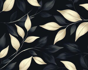 Poster - Silhouetted leaf patterns with elegant and minimalist art