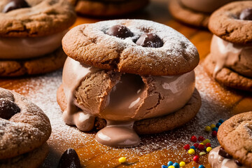 Wall Mural - A decadent chocolate ice cream sandwich with homemade double chocolate chip cookies