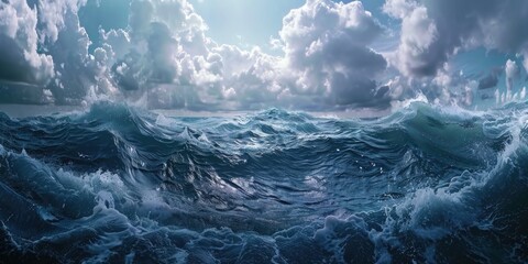 Wall Mural - the ocean is rough and choppy, with waves crashing against the shore