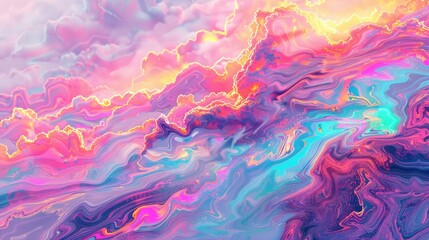 Leinwandbilder - Vibrant holographic neon backdrop with pastel colored psychedelic abstract waves