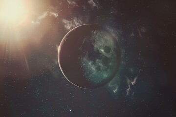 Wall Mural - A planet with a moon in the sky