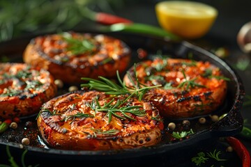 Gourmet Grilled Pumpkin Steaks with Fresh Rosemary - Ideal for Healthy Eating and Autumn Menus