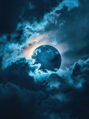 Wall Mural - a large blue circle is in the sky with clouds