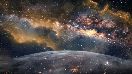 Wall Mural - landscape with milky way galaxy earth view from space seamless looping overlay 4k virtual video anim