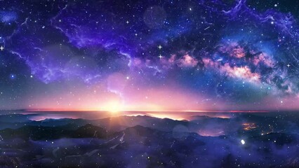 Wall Mural - landscape with milky way with sunrise and earth view seamless looping overlay 4k virtual video anima