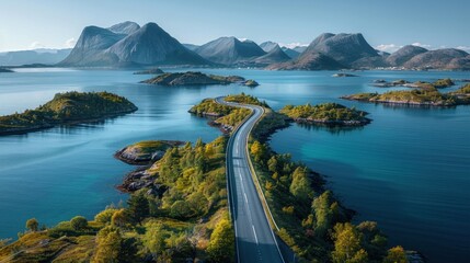 Stunning aerial view of the Atlantic Road winding through the archipelago in Norway