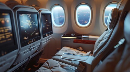 Poster - In-flight entertainment console for commercial passenger flight. Generative AI.