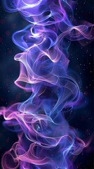 Poster - Surreal 3d purple and blue gradient abstract light streak, waves, long exposure, chrome, foam, ink, fantastical elements, textured forms, black background, isolated. Generative AI.