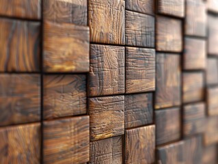 Wall Mural - A wooden wall with a pattern of squares and rectangles